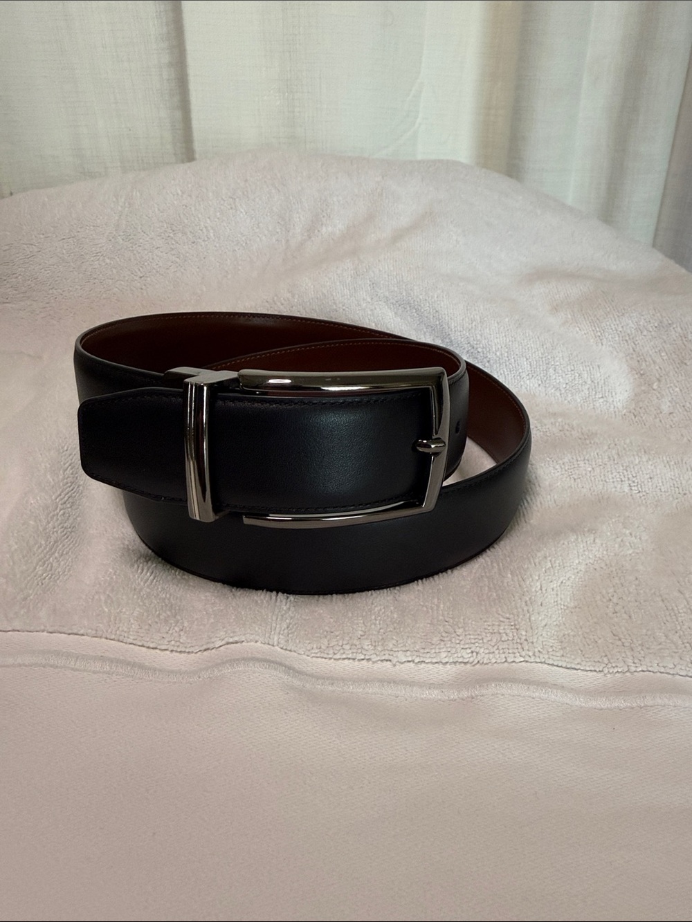 Classic Black Leather Belt with Silver Buckle